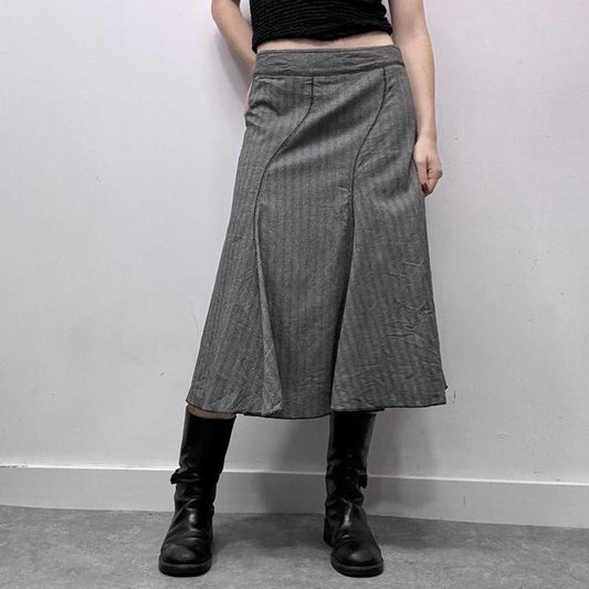Flared pinstripe midi skirt