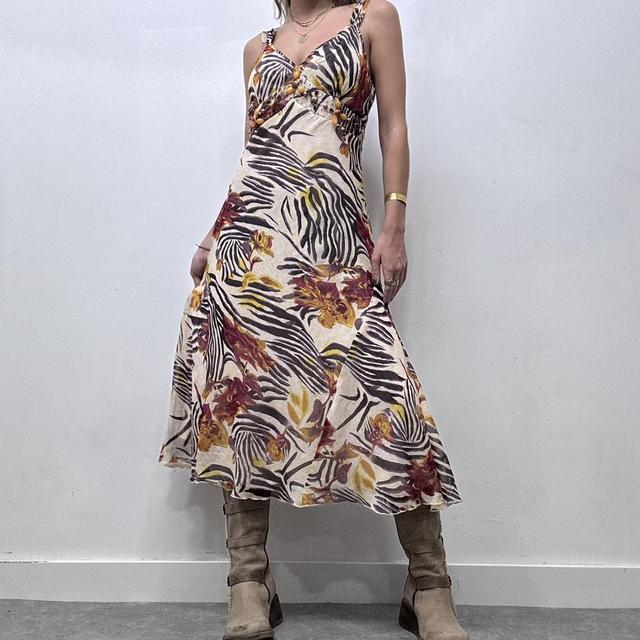 Bias cut zebra floral print maxi dress