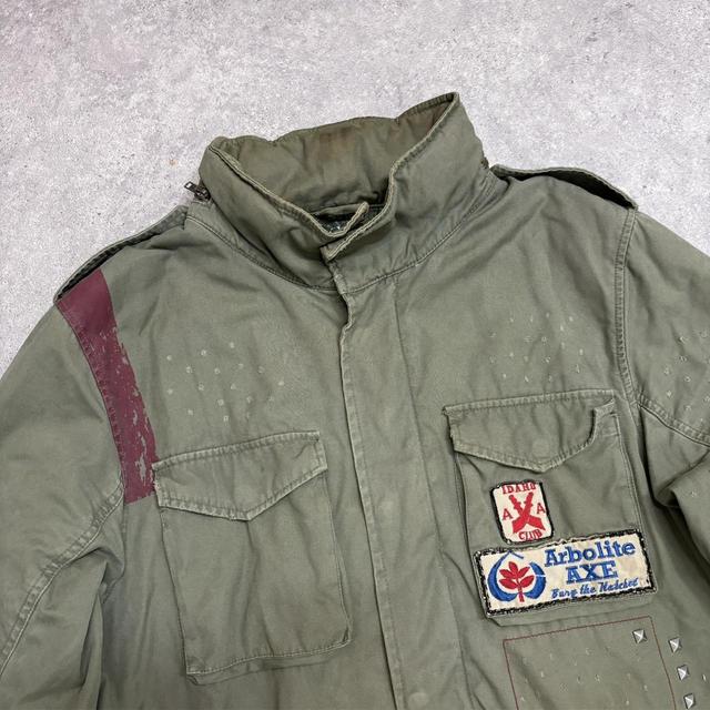 Khaki cargo distressed graphic jacket