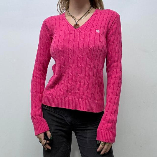 Slouchy pink cable knit jumper