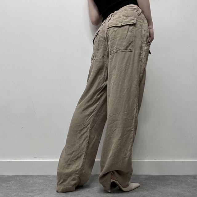 Brown linen wide oversized trousers