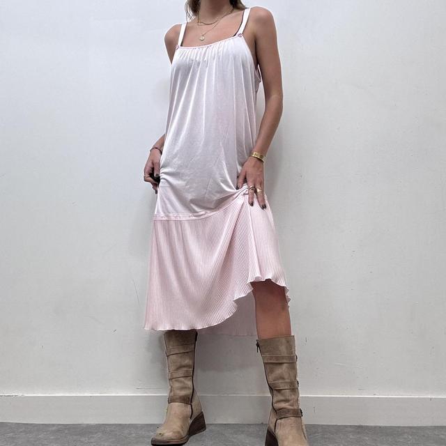 Sheer pleated lace slip dress