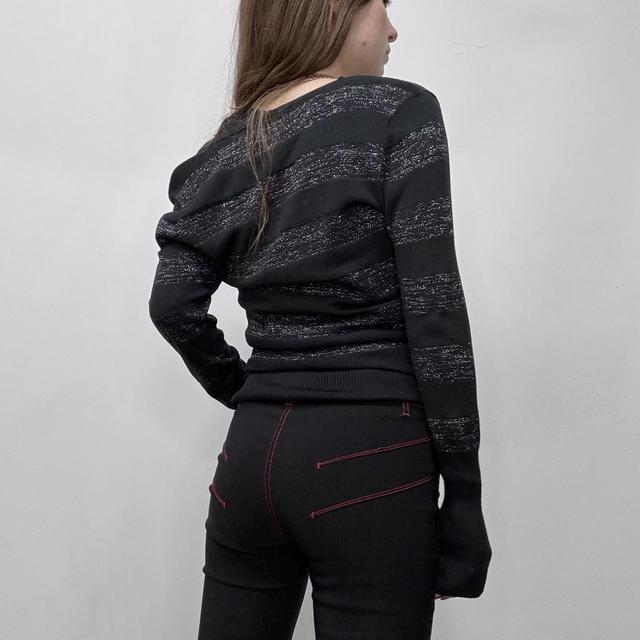 Black striped slouchy wide neck cardigan