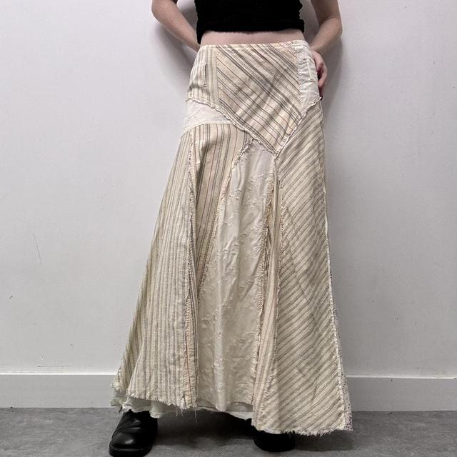 Pinstripe layered distressed maxi skirt