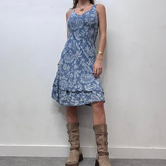 Blue floral paisley midi dress