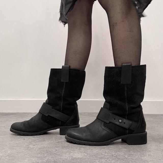 Black leather suede biker boots