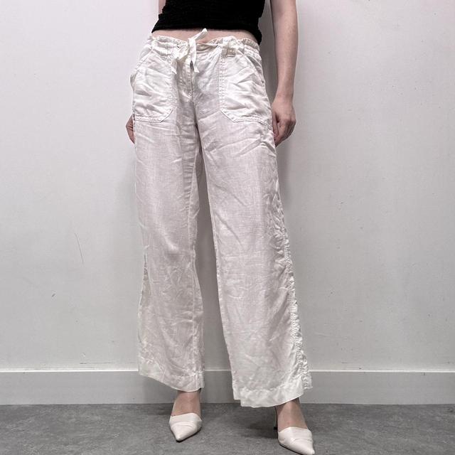 White linen wide oversized trousers