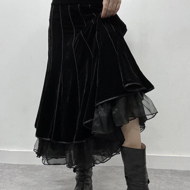 Black velvet grunge flared maxi skirt