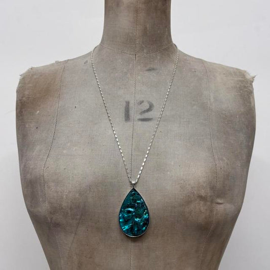 Silver pearl shell stone necklace