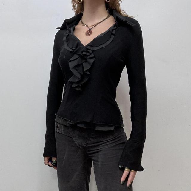 Black ruffle flare shirt