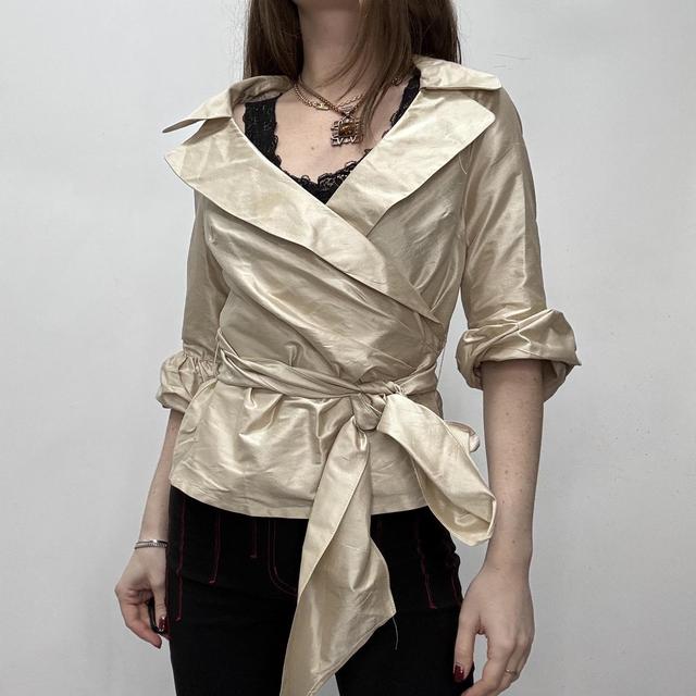 Silk satin structured wrap shirt