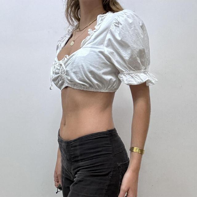 White cotton cropped puff top