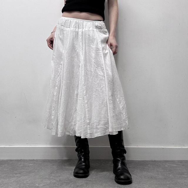 White crinkle pleated midi skirt