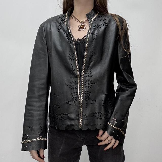 Black leather chain lace jacket