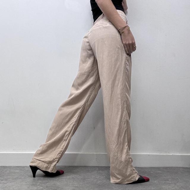 Tan pleated front wide leg trousers