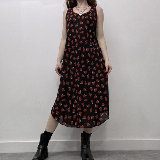 Black rose print summer dress
