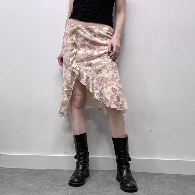 Asymmetric ruffle floral coquette skirt