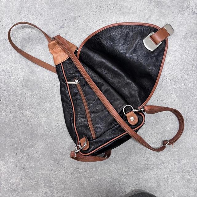 Black leather asymmetric backpack