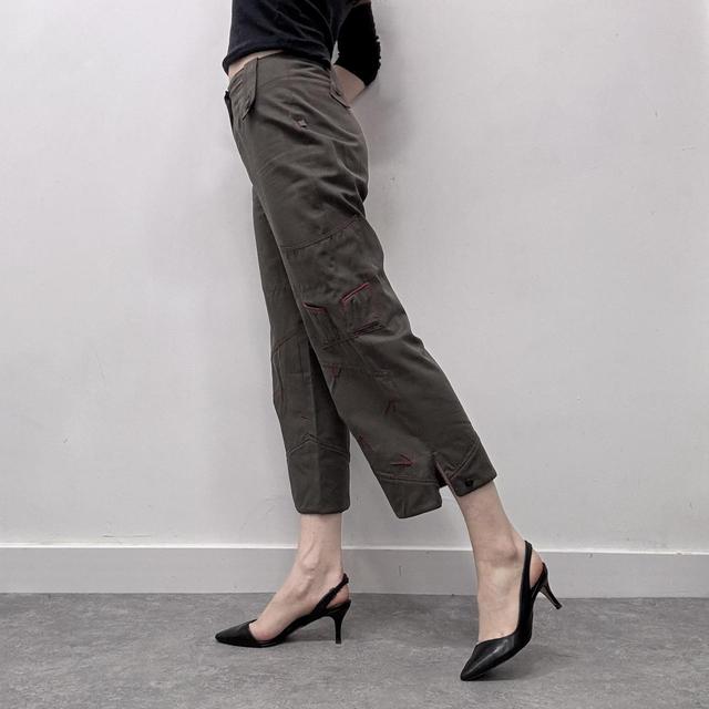 Khaki cropped cargo wide-leg trousers