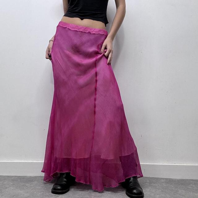Silk crinkle pink maxi skirt