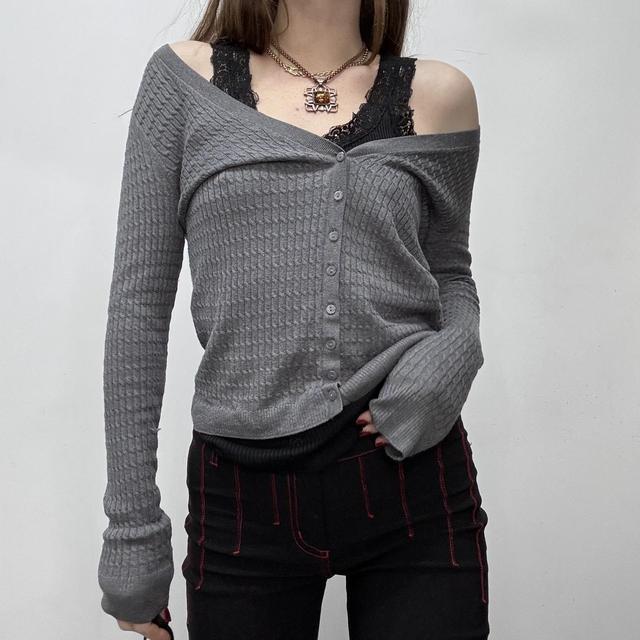 Grey slouchy cable knit cardigan