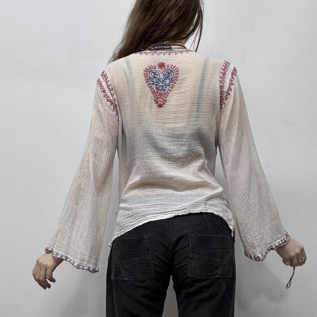 White cotton embroidered flared shirt