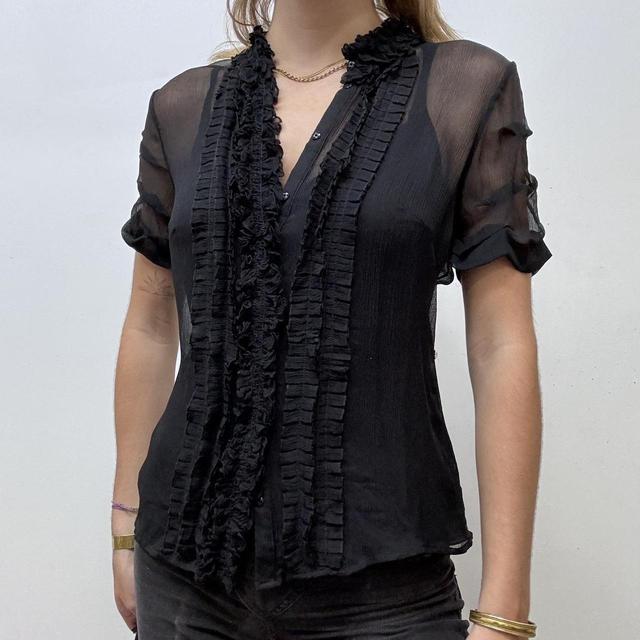 Sheer black ruffle gothic lace shirt