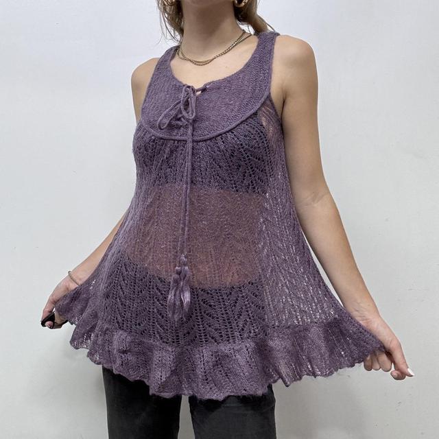 Sheer knit pointelle vest