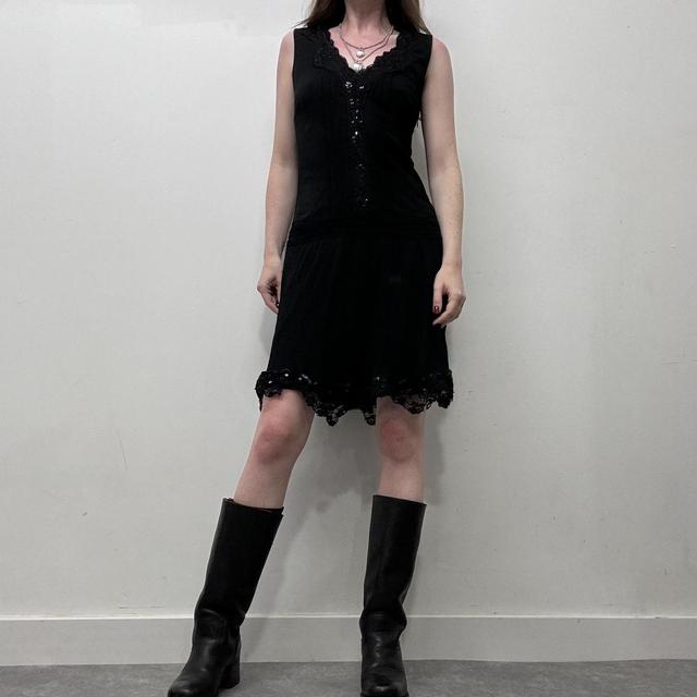 Black silk lace midi dress