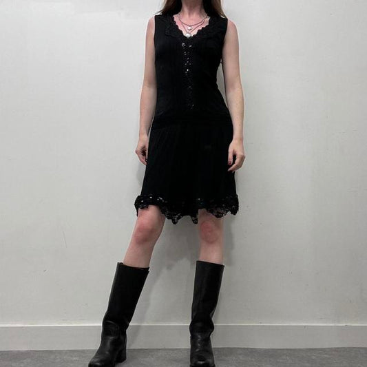 Black silk lace midi dress