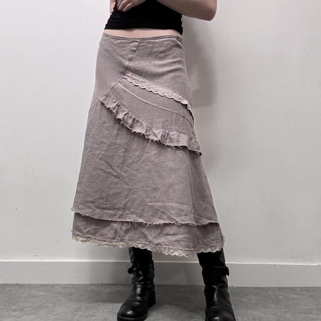 Linen distressed lace skirt