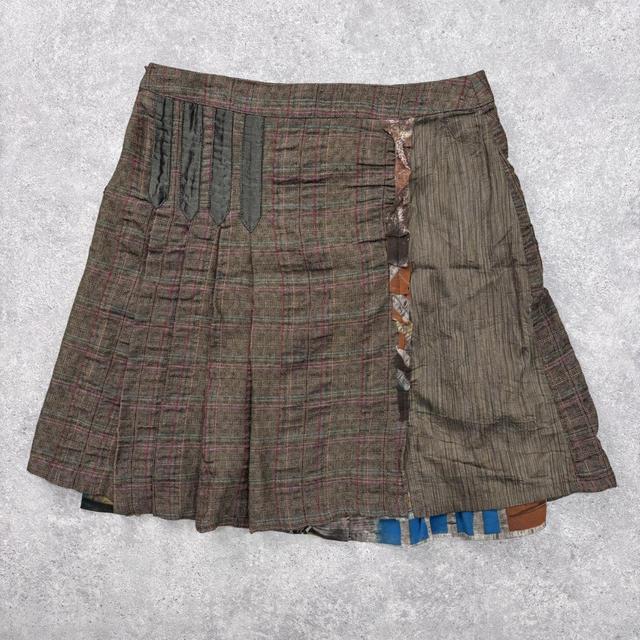 Khaki tweed midi layered skirt