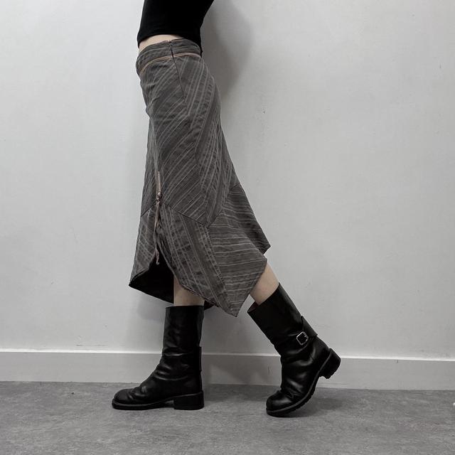 Brown pinstripe asymmetric midi skirt