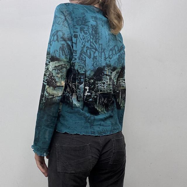 Graphic mesh printed grunge top
