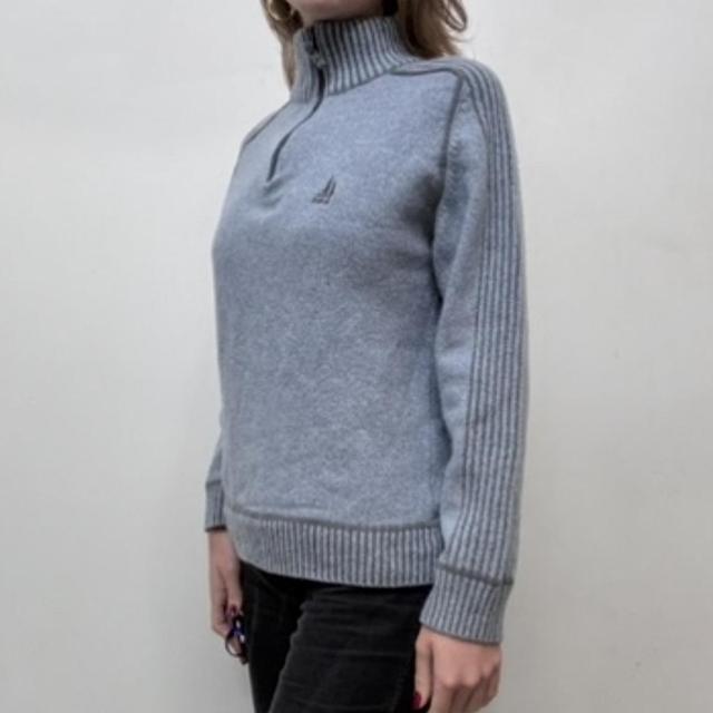 Blue wool ribbed 1/4 knit zip