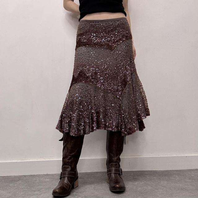 Purple beaded glitter midi skirt