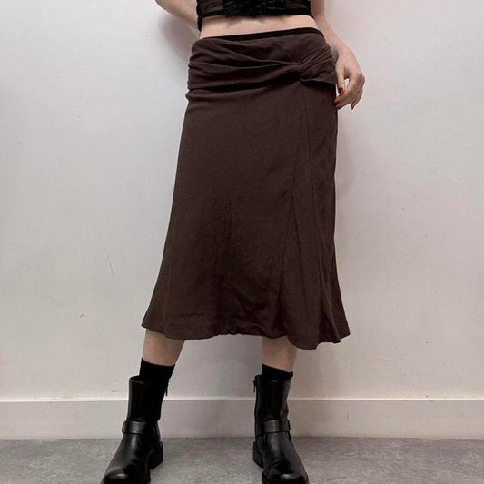 Brown bias flare midi skirt