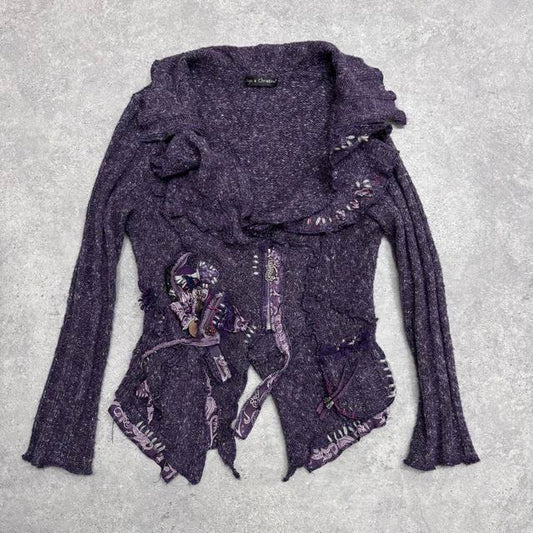 Knitted flared asymmetric off the shoulder cardigan