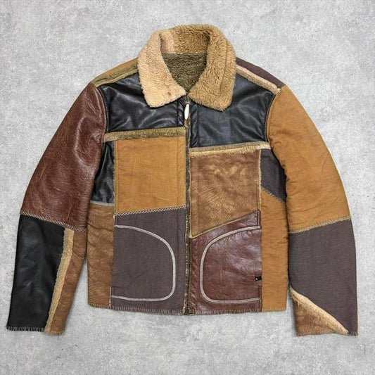 Faux leather sheepskin patchwork jacket