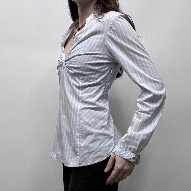 Blue pinstripe flared office shirt