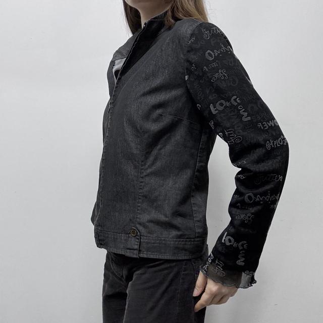 Dark denim sheer graphic sleeve jacket