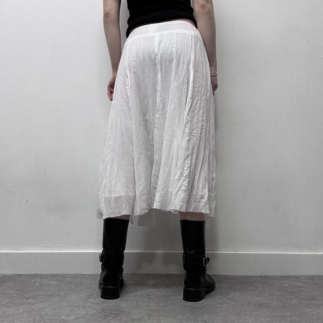 White crinkle pleated midi skirt