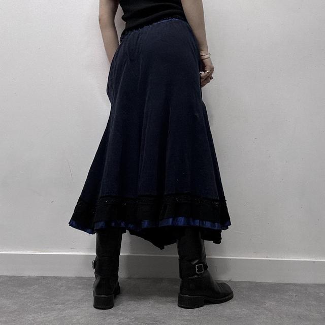 Navy corduroy embroidered ruffle maxi skirt