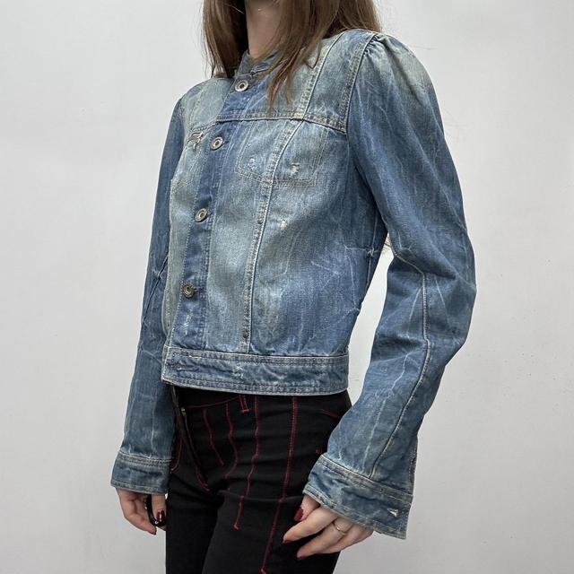 Distressed cropped denim jacket