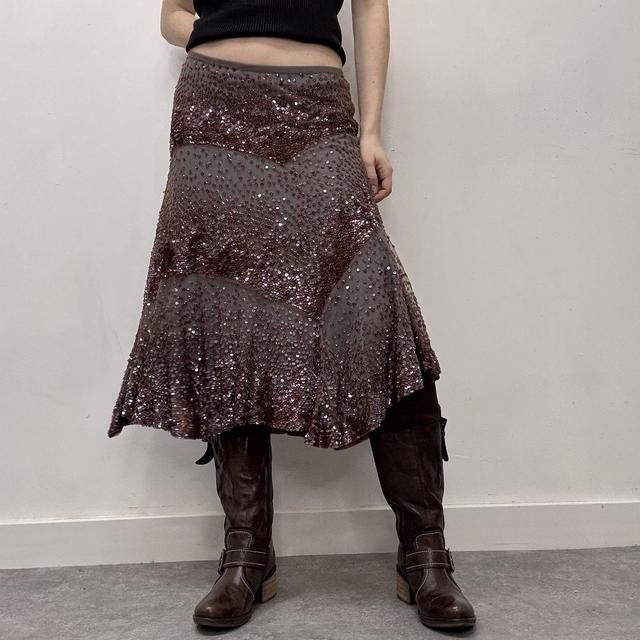 Purple beaded glitter midi skirt