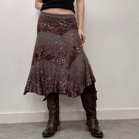 Purple beaded glitter midi skirt