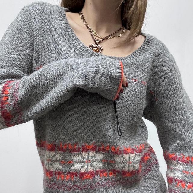 Arran norweigan style grey wool knit jumper