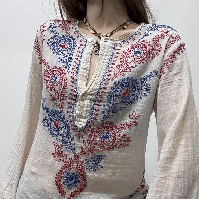 White cotton embroidered flared shirt