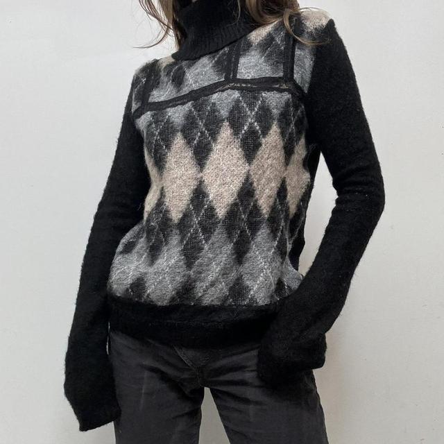 Argyle wool lace mohair jumper