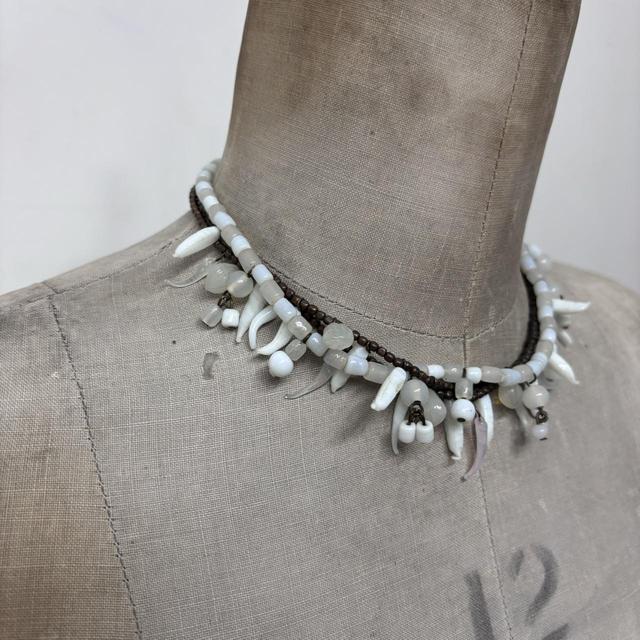Layered white glass beaded necklace